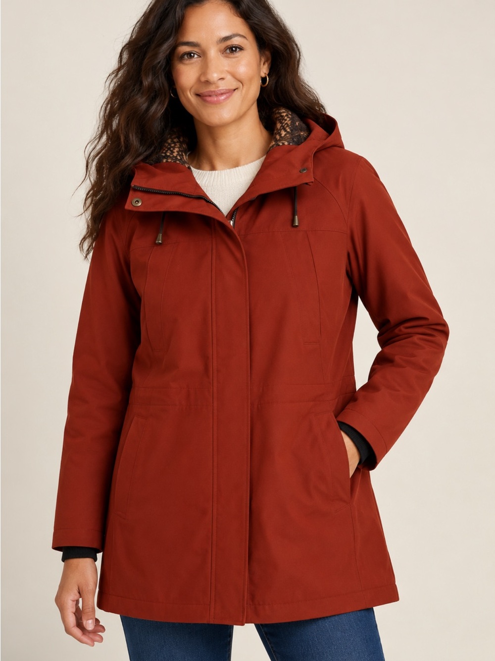 Pendleton Rust-Red Hooded Trench/Rain Coat